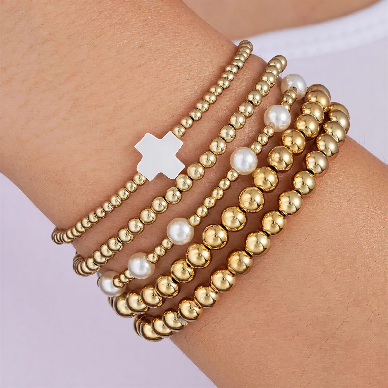Gold Beaded Stretch Bracelet